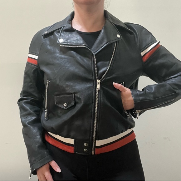 Zara Faux Leather Moto Bomber Jacket with Back Detail - Picture 8 of 9